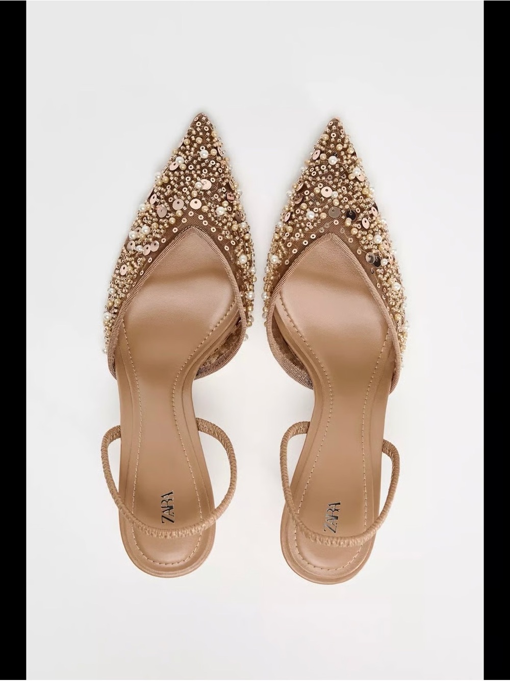 ZARA NEW WITHOUT TAG BEADED MESH SLINGBACK HEELS SIZE 6
